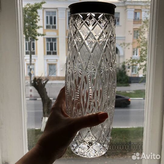 Хрустальная ваза с серебряным ободком