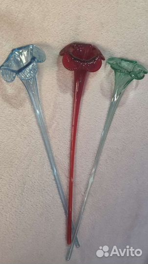 Стеклянные цветы,цветное стекло,СССР 3 штуки