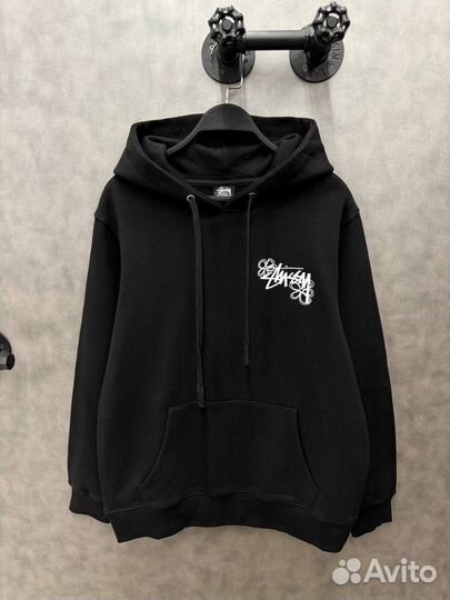 Худи Stussy оверсайз черное унисекс