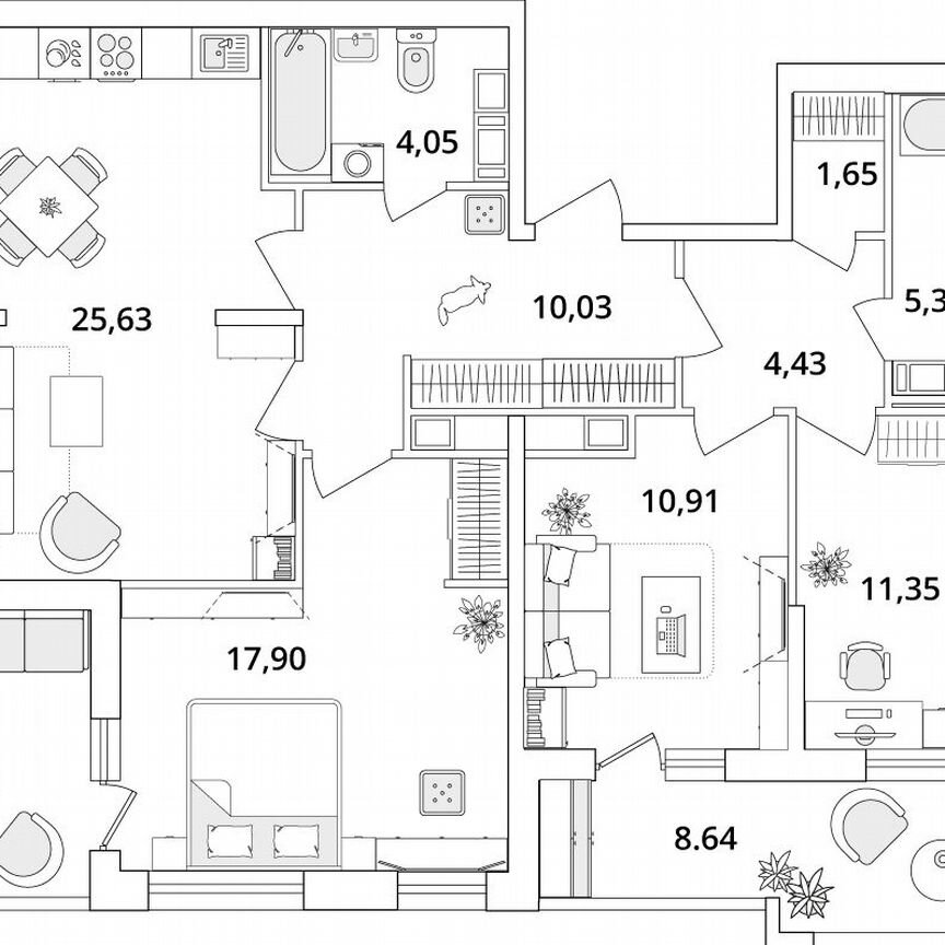 3-к. квартира, 98,6 м², 13/18 эт.