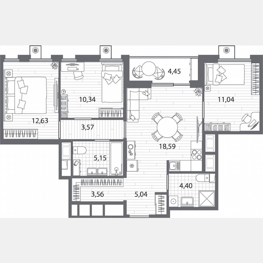 3-к. квартира, 76,6 м², 3/13 эт.