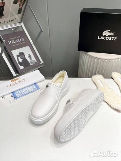 Слипоны мужские Lacoste кожа овчина белые