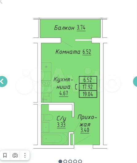 Апартаменты-студия, 19 м², 6/8 эт.