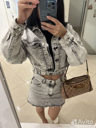 Джинсовый костюм женский с юбкой bershka