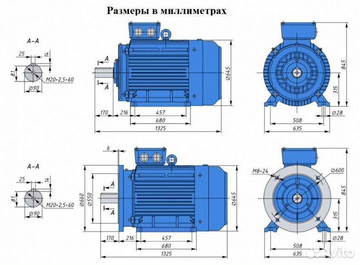 Электродвигатель аир 315М4 200кВт 1500об новый