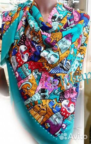 Платок с кошками 90*90 и шарф размер 150*50см