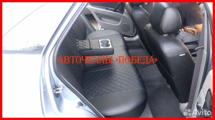 Чехлы Chevrolet Lacetti из экокожи чёрные Ромб