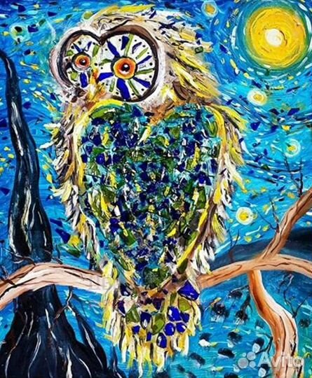 Алмазная мозаика 40x50 Изображение совы на фоне лу