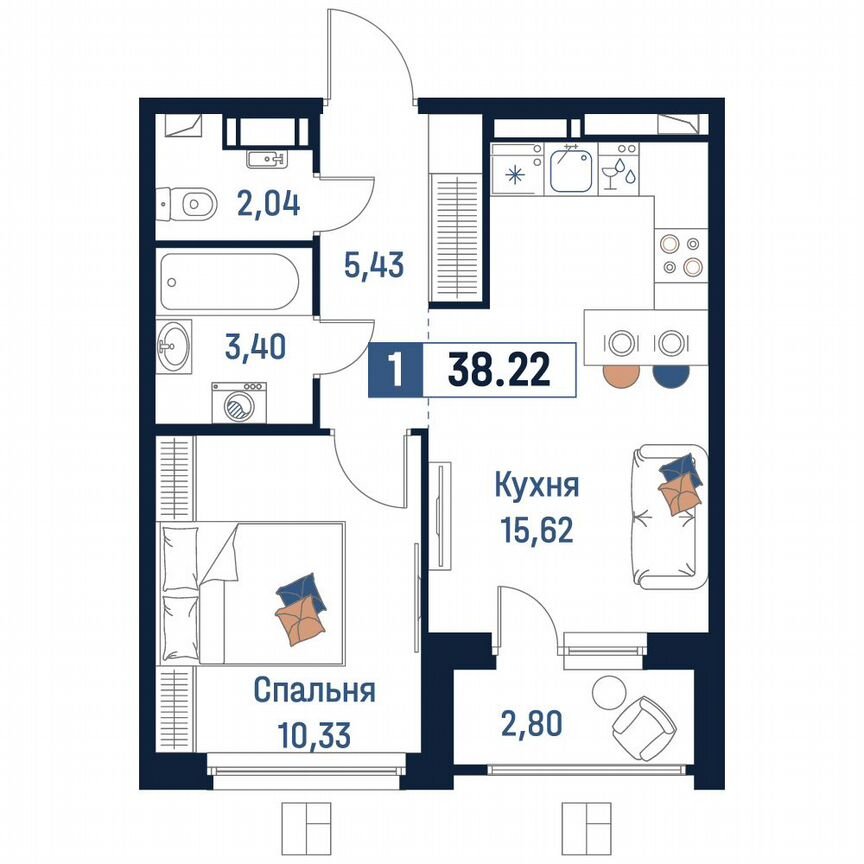 1-к. квартира, 38,2 м², 13/18 эт.
