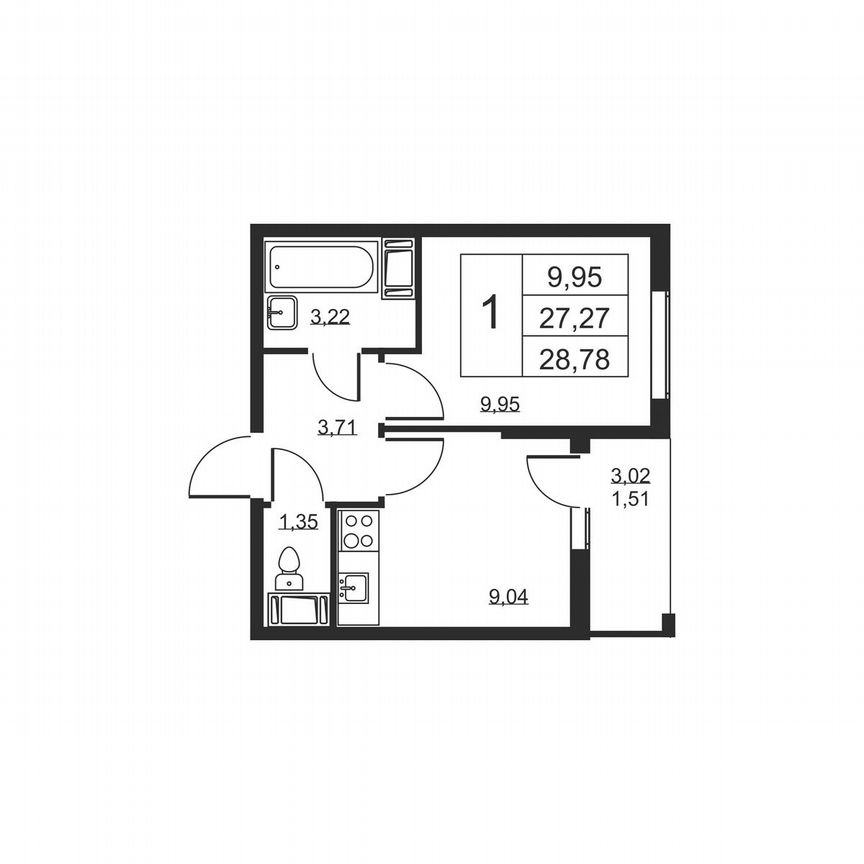 1-к. квартира, 28,8 м², 5/19 эт.