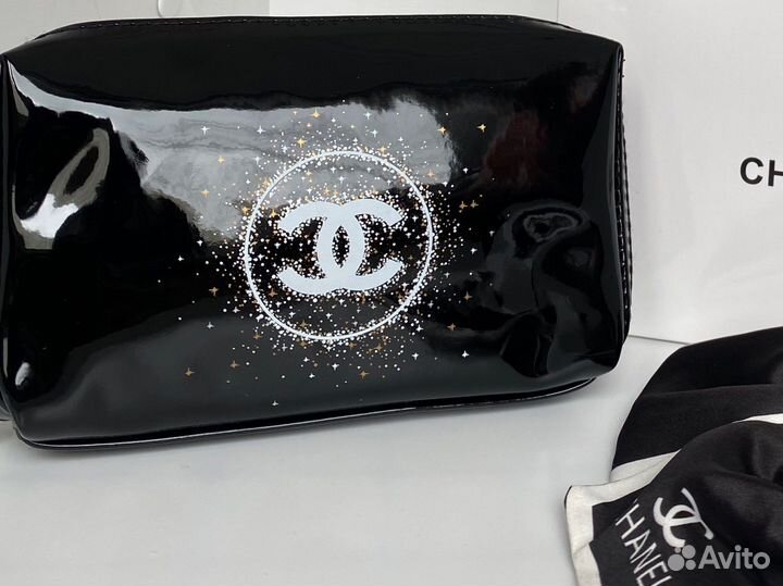 Chanel подарочный набор косметичка заколка черная