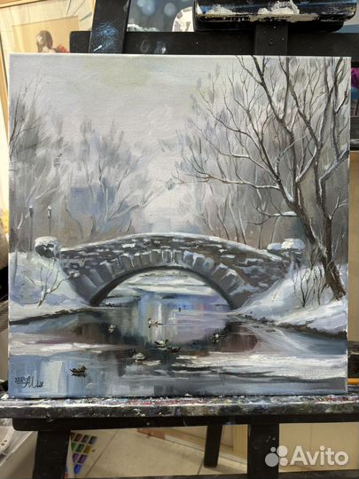 Картина маслом пейзаж с мостом