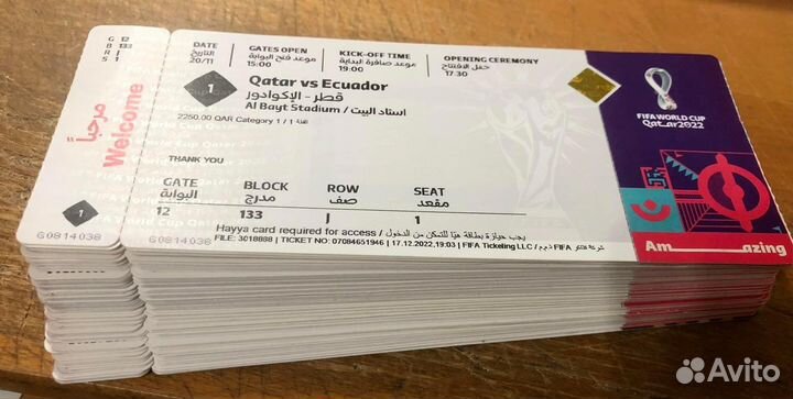 Билеты с чемпионата мира 2022 Катар, финал