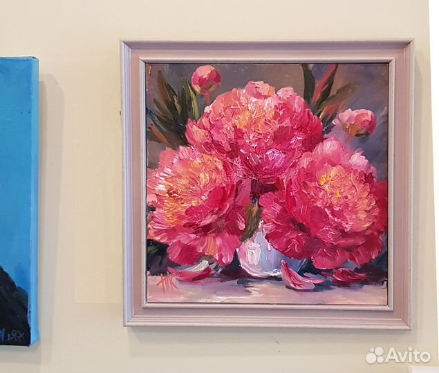 Картина букет цветов пионы маслом на холсте