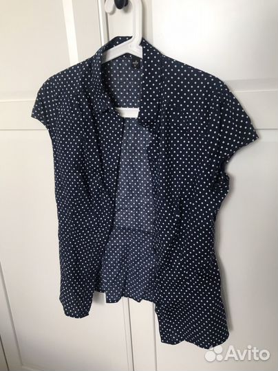 Блузка Zolla S синяя в белый горошек