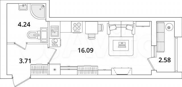 Квартира-студия, 25 м², 15/22 эт.