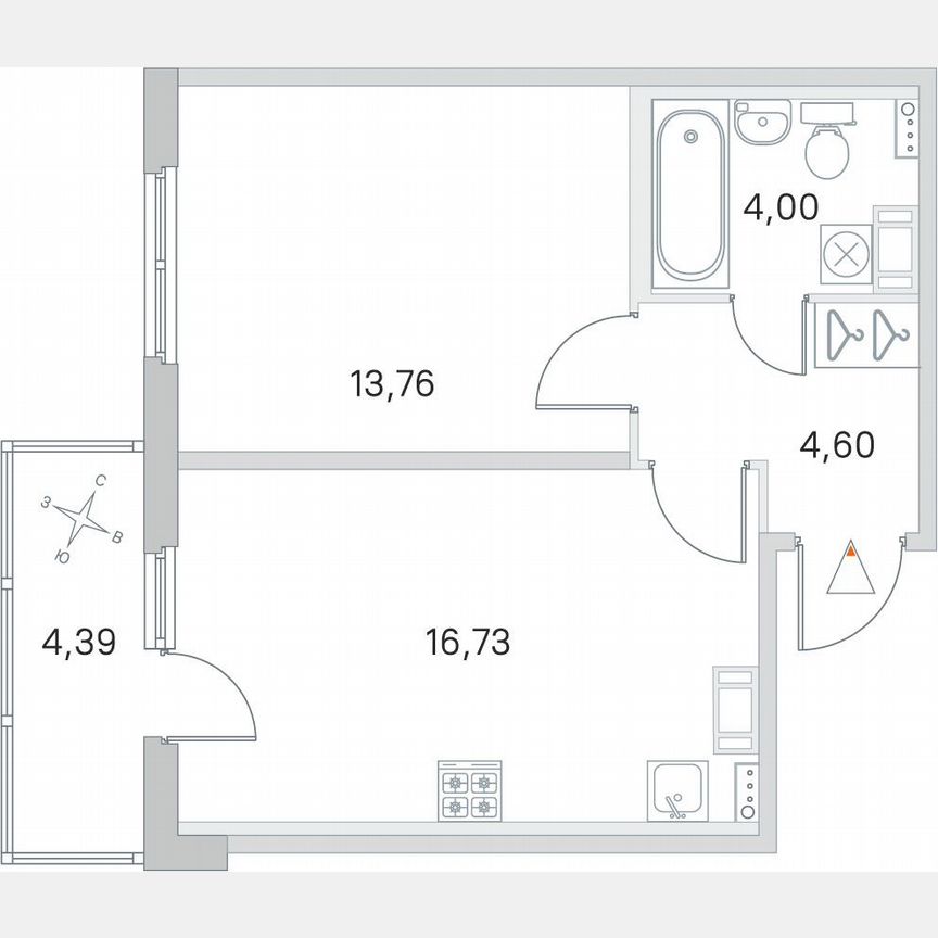 1-к. квартира, 40,4 м², 4/4 эт.