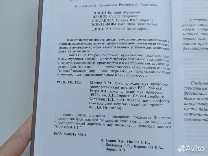 Сонин Психологическое пространство профессионала