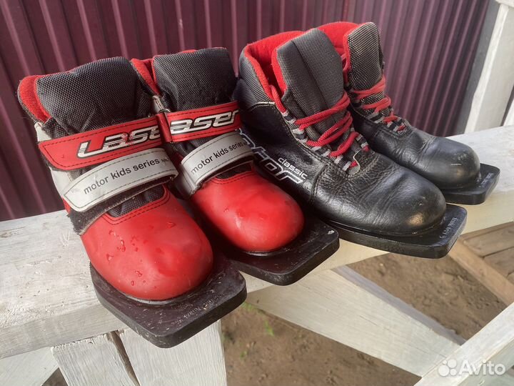 Лыжные ботинки и лыжи