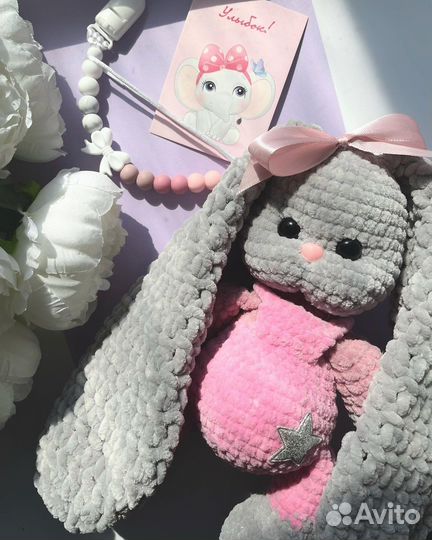 Игрушка ручной работы зайка плюшевая