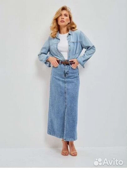 Юбка джинсовая модная с разрезом спереди 40-46