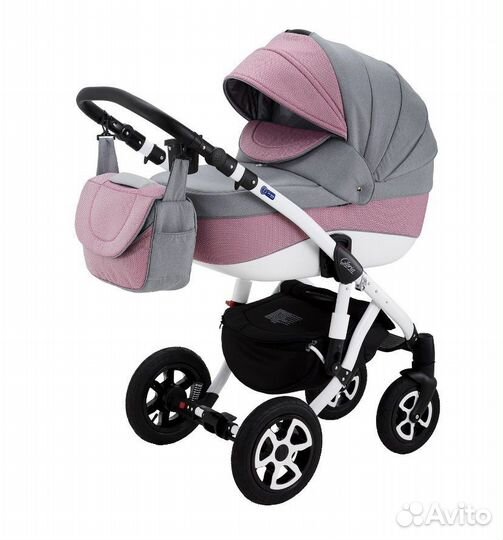 Коляска adamex 3 в 1, Gloria, серо-розовая