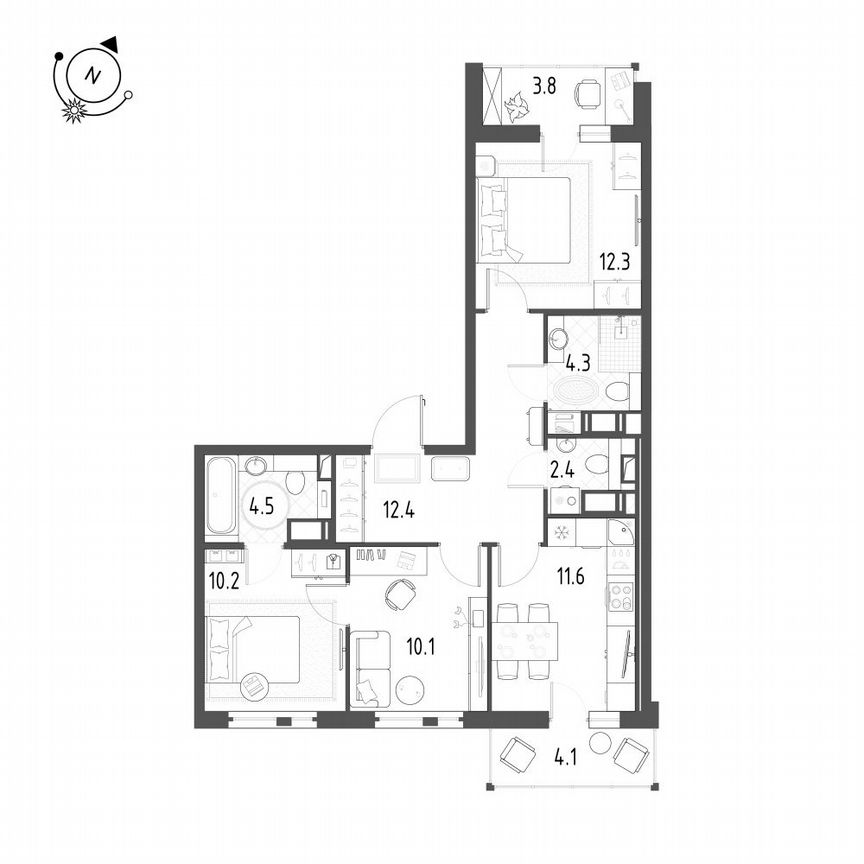 3-к. квартира, 70,9 м², 11/12 эт.