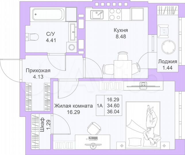 1-к. квартира, 36 м², 24/25 эт.