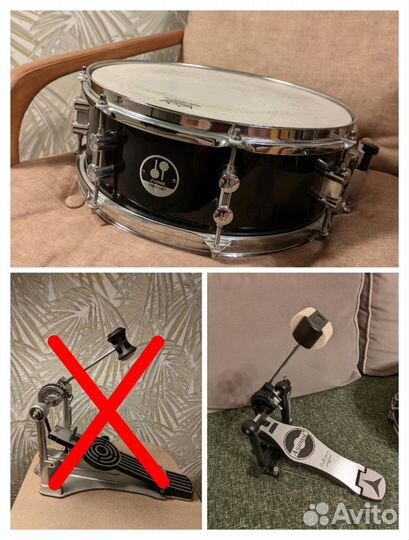 Малый барабан sonor 1007, педаль бас барабана