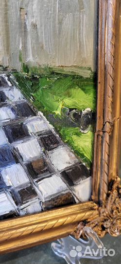 Пешка. Картина маслом в винтажной состаренной раме