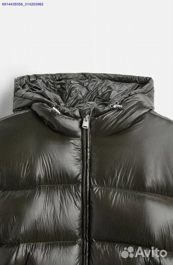 Пуховик Zara x Moncler Глянцевый Хаки (Арт.82693)