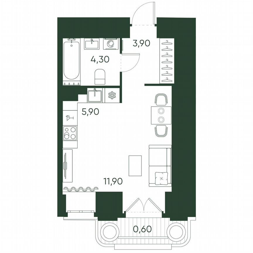 1-к. квартира, 26,6 м², 4/6 эт.