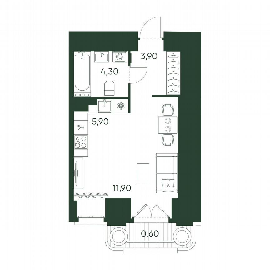 1-к. квартира, 26,6 м², 4/6 эт.