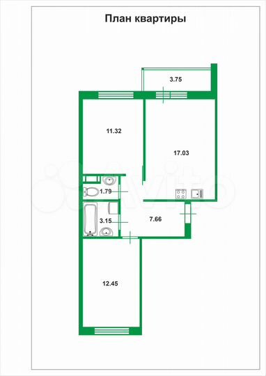 2-к. квартира, 55,3 м², 3/13 эт.