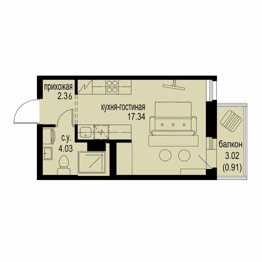 Квартира-студия, 24,6 м², 8/12 эт.