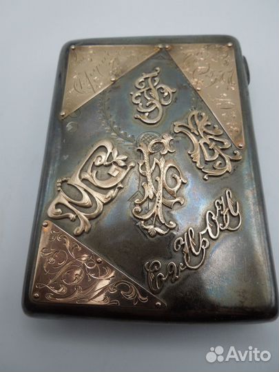 Серебряный портсигар с золотом 19 в.Царская Россия