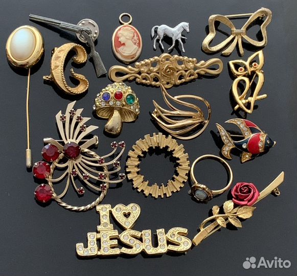 Винтаж Рыбка,лошадь ружьё буквы жемчужины