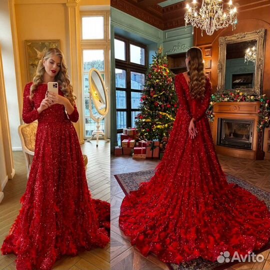 Вечернее красное платье в пол