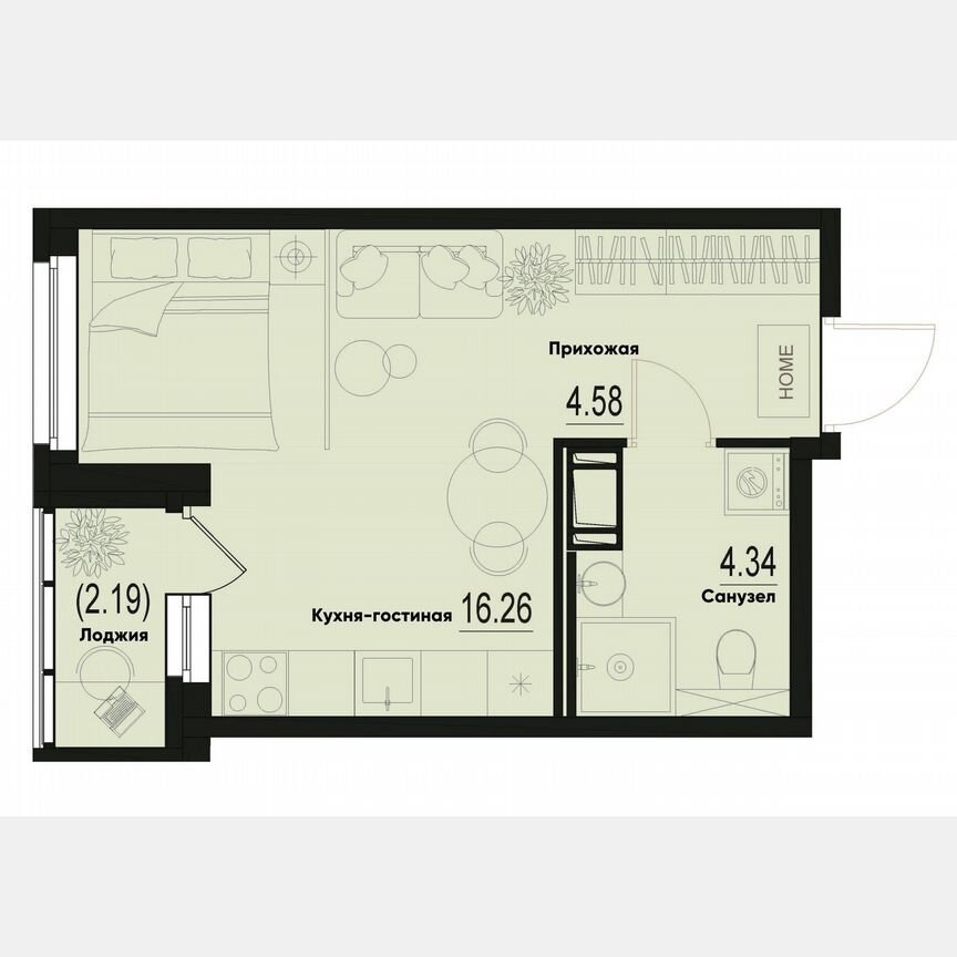 Квартира-студия, 26,3 м², 9/12 эт.