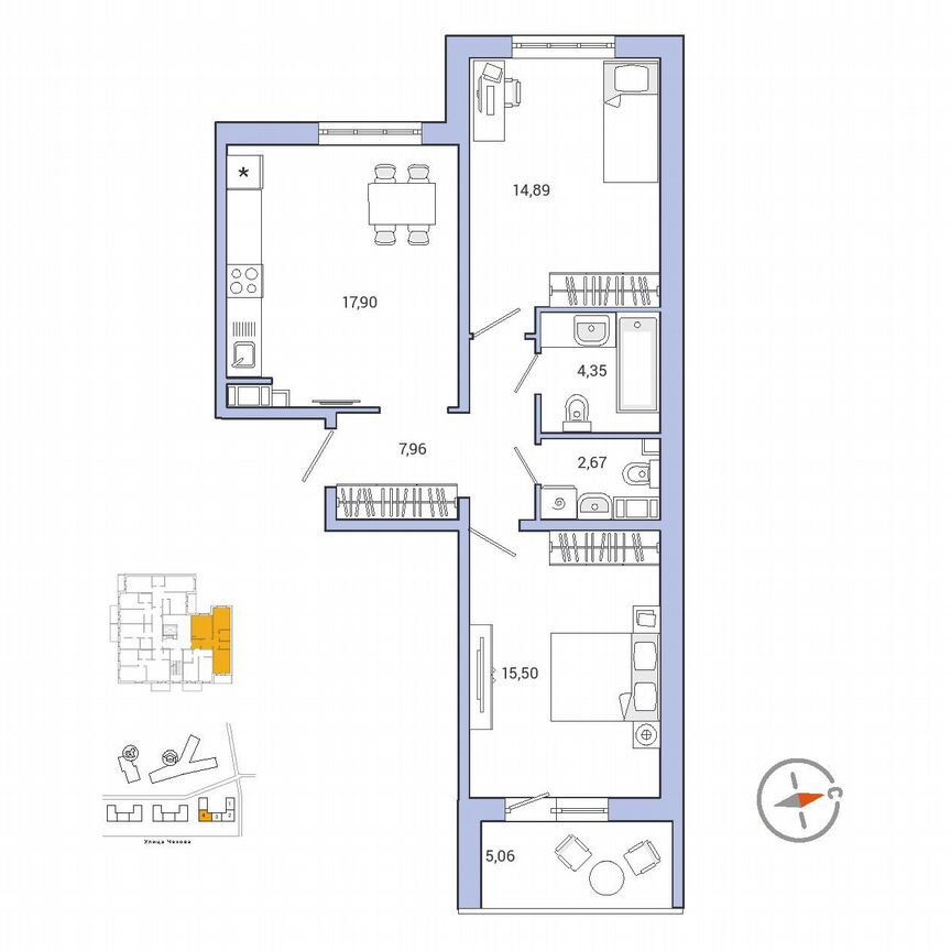 2-к. квартира, 65,9 м², 9/9 эт.
