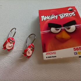 Серьги серебро Angry Birds с эмалью