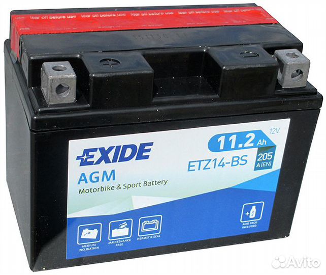 Мото аккумулятор Exide ETZ14-BS 11.2 А/ч