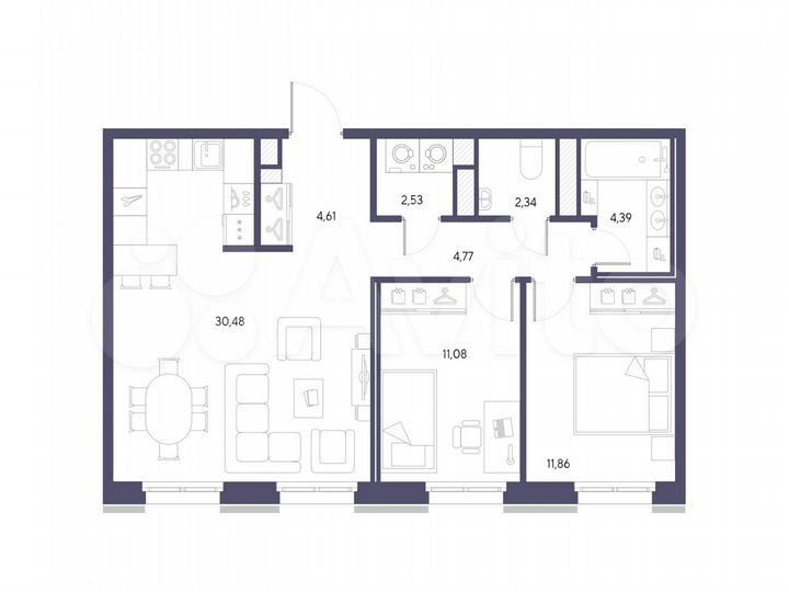 2-к. квартира, 72,1 м², 9/9 эт.