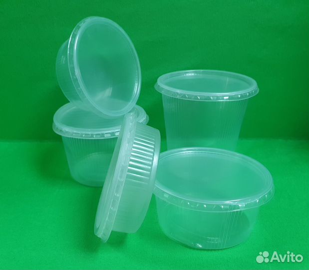 Контейнер одноразовый круглый и чёрный с крышкой