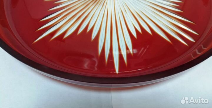 Поднос красное рубиновое стекло, алмазная грань