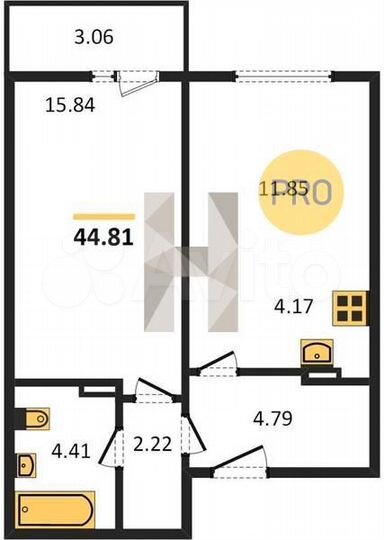 2-к. квартира, 44,8 м², 3/17 эт.