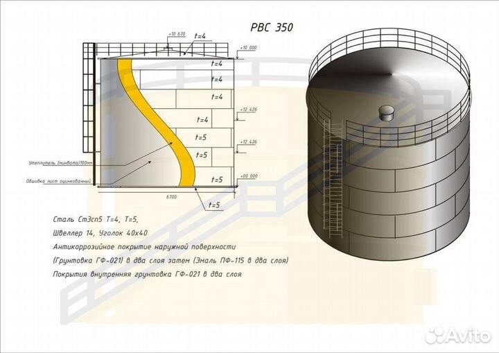 Резервуар Горизонтальный ргс/багв-55 м3