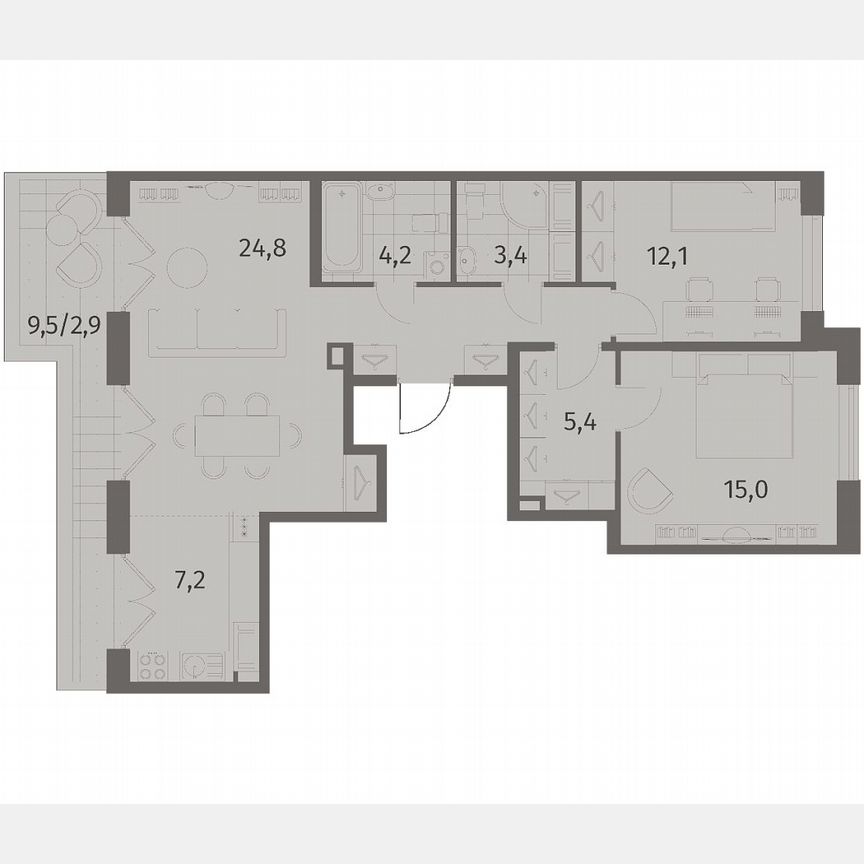 3-к. квартира, 81,9 м², 8/8 эт.