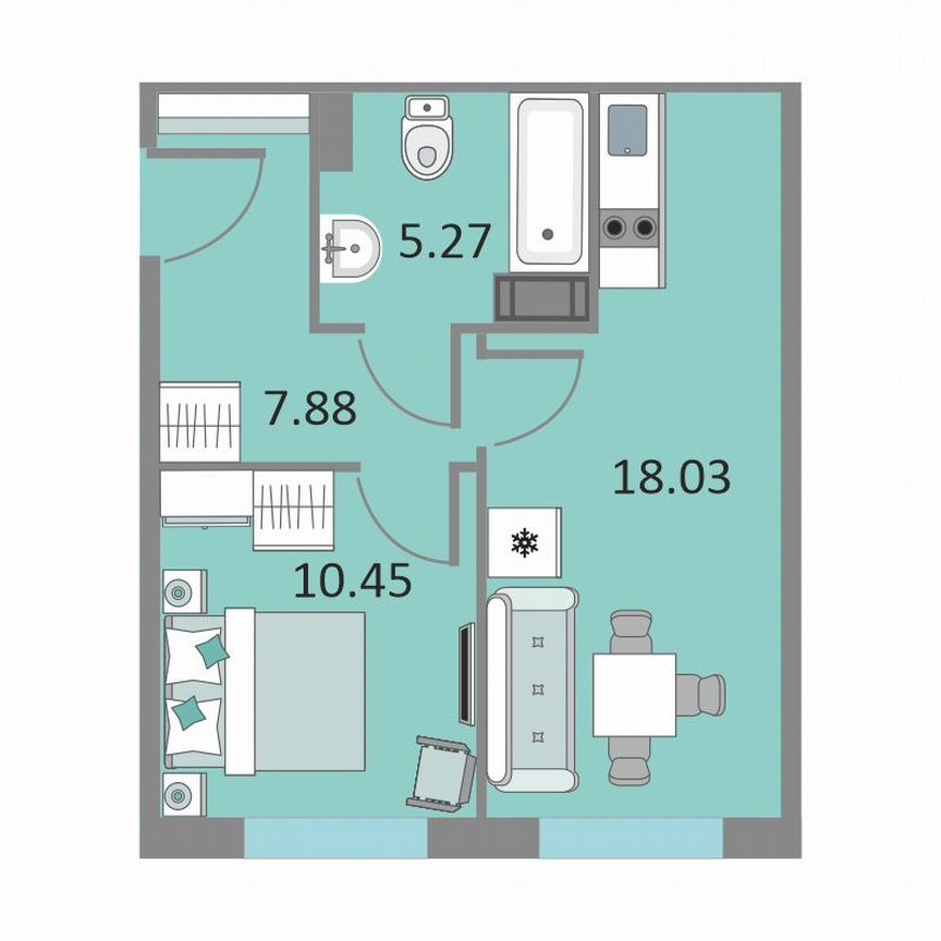 1-к. апартаменты, 41,4 м², 3/13 эт.