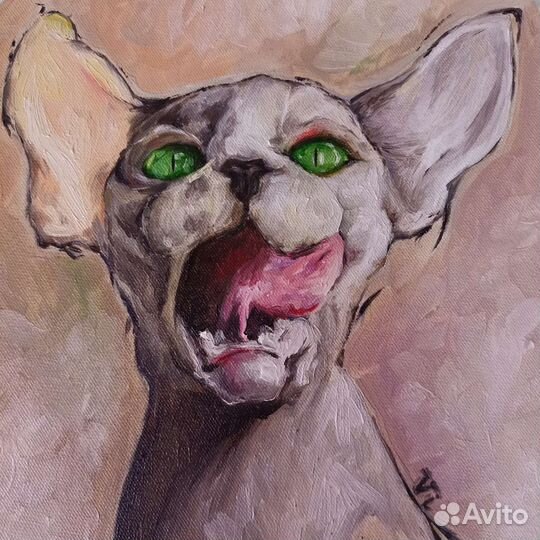 Картина маслом на холсте. Кот